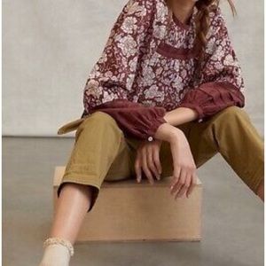 Anthropologie Cleobella Women's Brown Rafia Lace Blouse